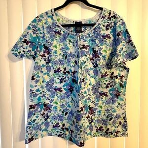 Basic Editions Blue and Purple Floral Blouse